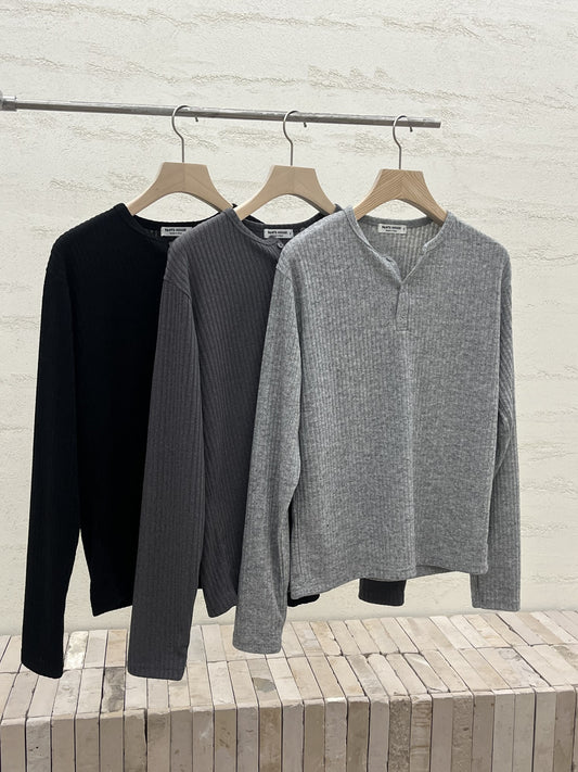 MAGNOLIA Rib Henley Neck Long Sleeve Tee(BLACK,CHARCOAL,GRAY) 商品画像3/3