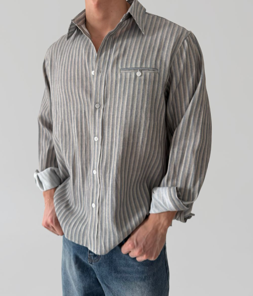 MAGNOLIA Riley Stripe Shirt(GRAY,BEIGE) 商品画像1/6