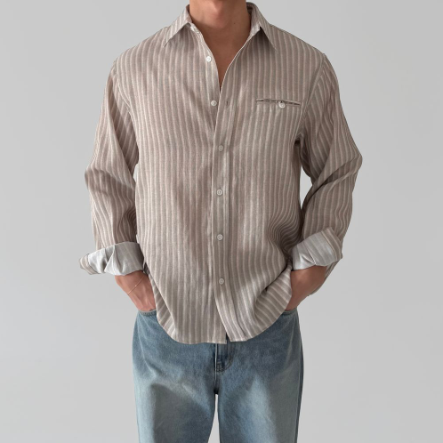 MAGNOLIA Riley Stripe Shirt(GRAY,BEIGE) 商品画像3/6