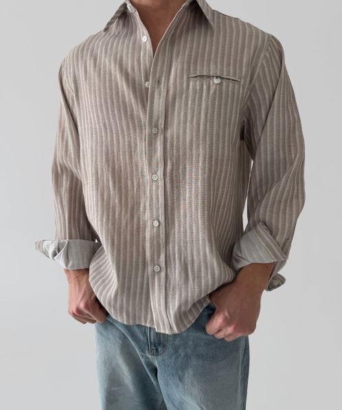 MAGNOLIA Riley Stripe Shirt(GRAY,BEIGE) 商品画像4/6