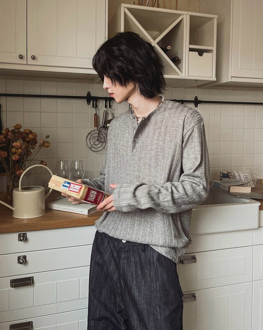 MAGNOLIA Rogue Henley Knit Long Sleeve(IVORY,BEIGE,MELANGE,BLACK) 商品画像2/11