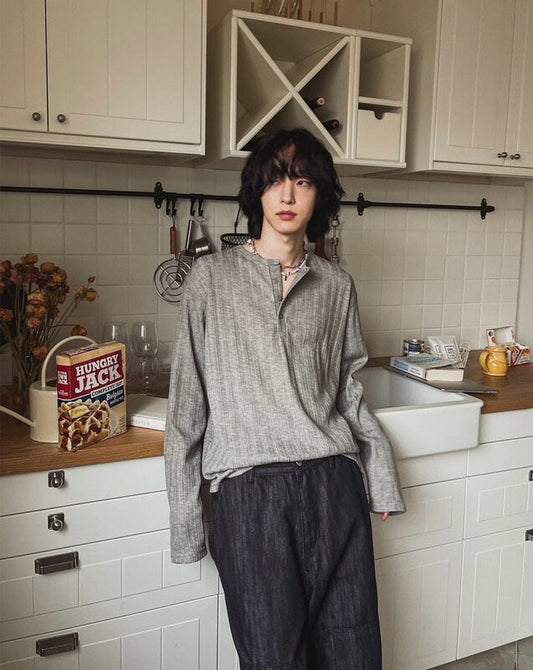 MAGNOLIA Rogue Henley Knit Long Sleeve(IVORY,BEIGE,MELANGE,BLACK) 商品画像3/11