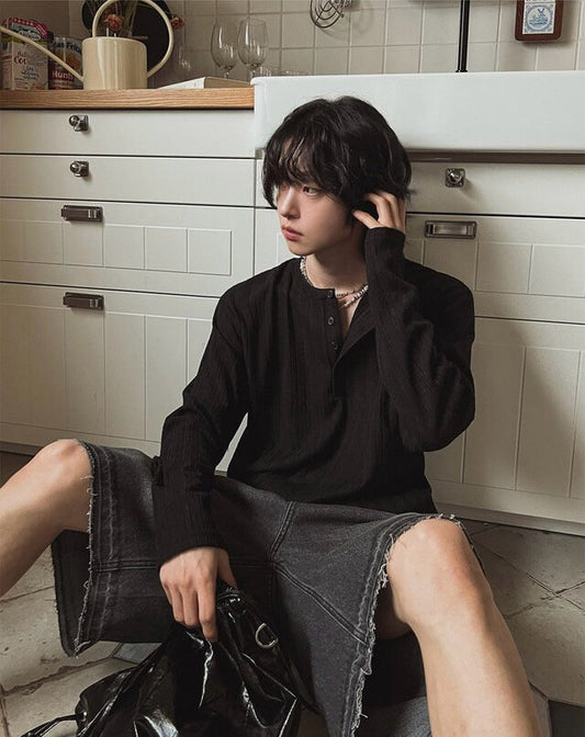 MAGNOLIA Rogue Henley Knit Long Sleeve(IVORY,BEIGE,MELANGE,BLACK) 商品画像5/11
