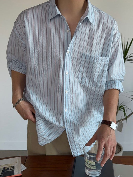 MAGNOLIA Rough Stripe Oversized Shirt(BLUE,CREAM) 商品画像2/18