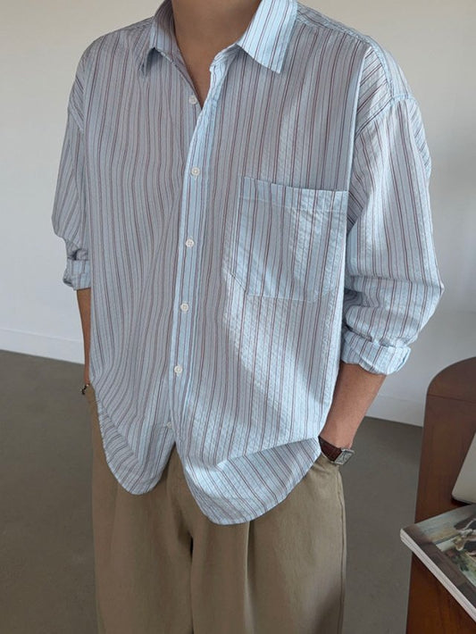 MAGNOLIA Rough Stripe Oversized Shirt(BLUE,CREAM) 商品画像4/18