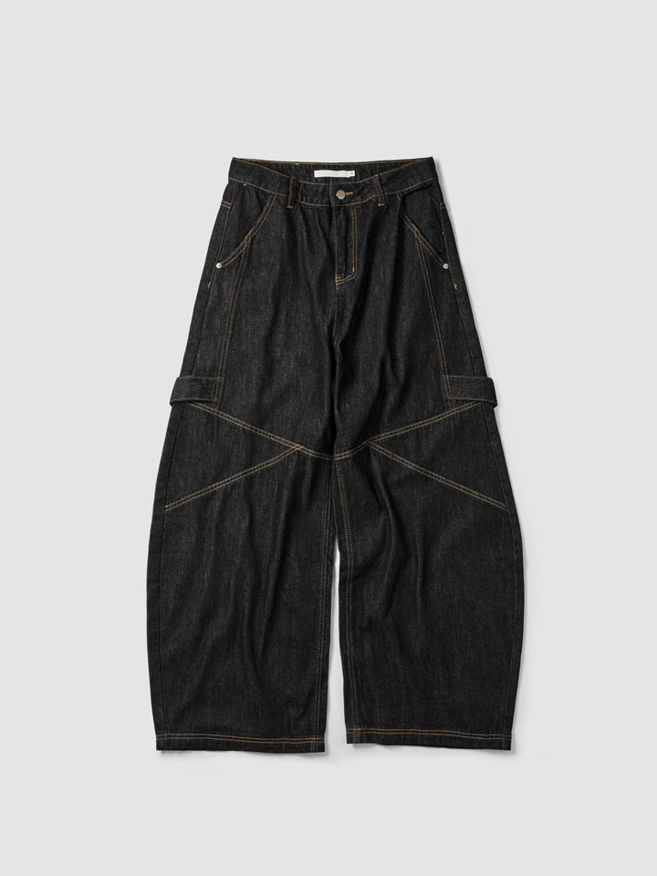 Side Strap Curved Denim Pants