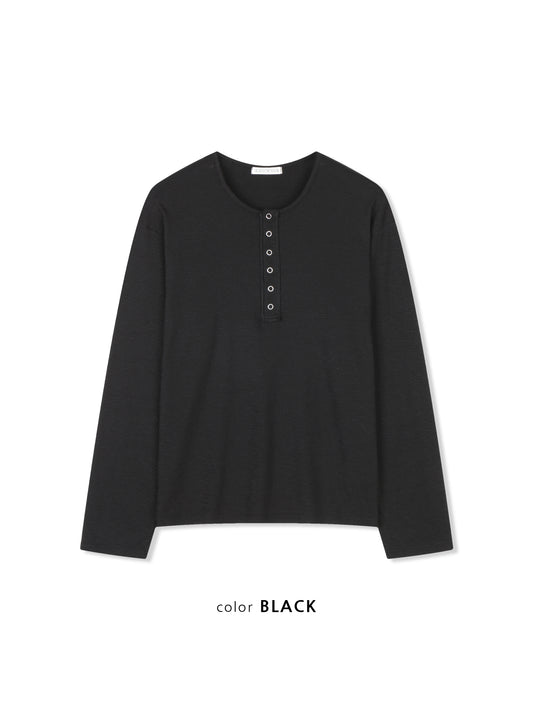MAGNOLIA Slub Henley Neck Long Sleeve Tee(DARK BROWN,LIGHT BROWN,GRAY,BLACK) 商品画像4/32