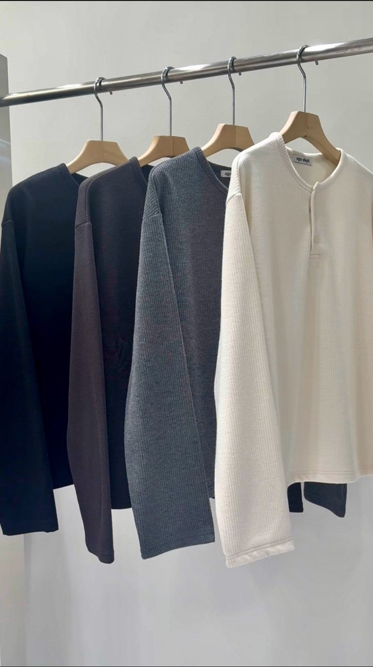 MAGNOLIA Soft Brushed Rib Henley Tee(IVORY,CHARCOAL,BROWN,BLACK) 商品画像1/7