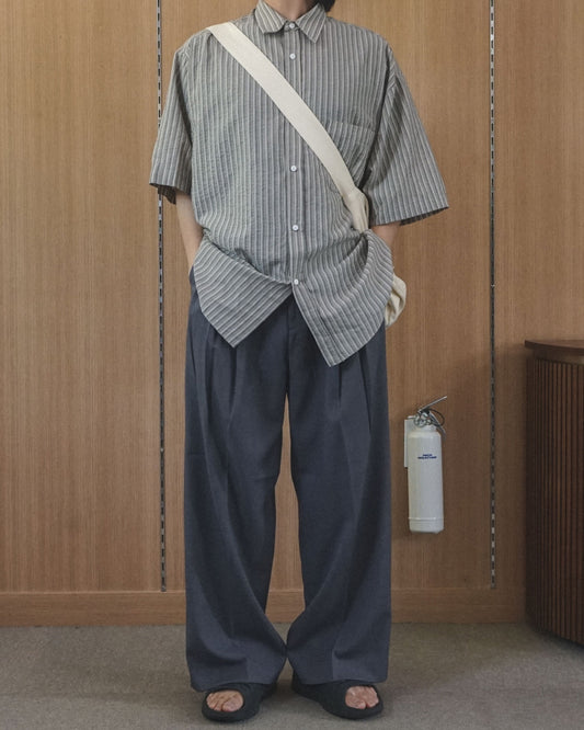MAGNOLIA Soft Stripe Relax Half Shirt(IVORY,BLUE,BEIGE) 商品画像5/6