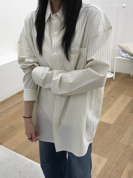MAGNOLIA Soft Tone Stripe Shirt(BEIGE,NAVY,BROWN) 商品画像1/14