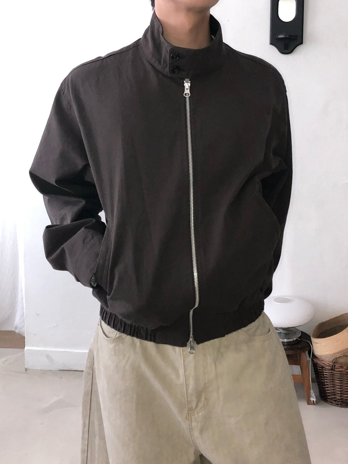 MAGNOLIA Stand Collar Cotton Harrington Jacket(BLACK,BROWN) 商品画像1/23