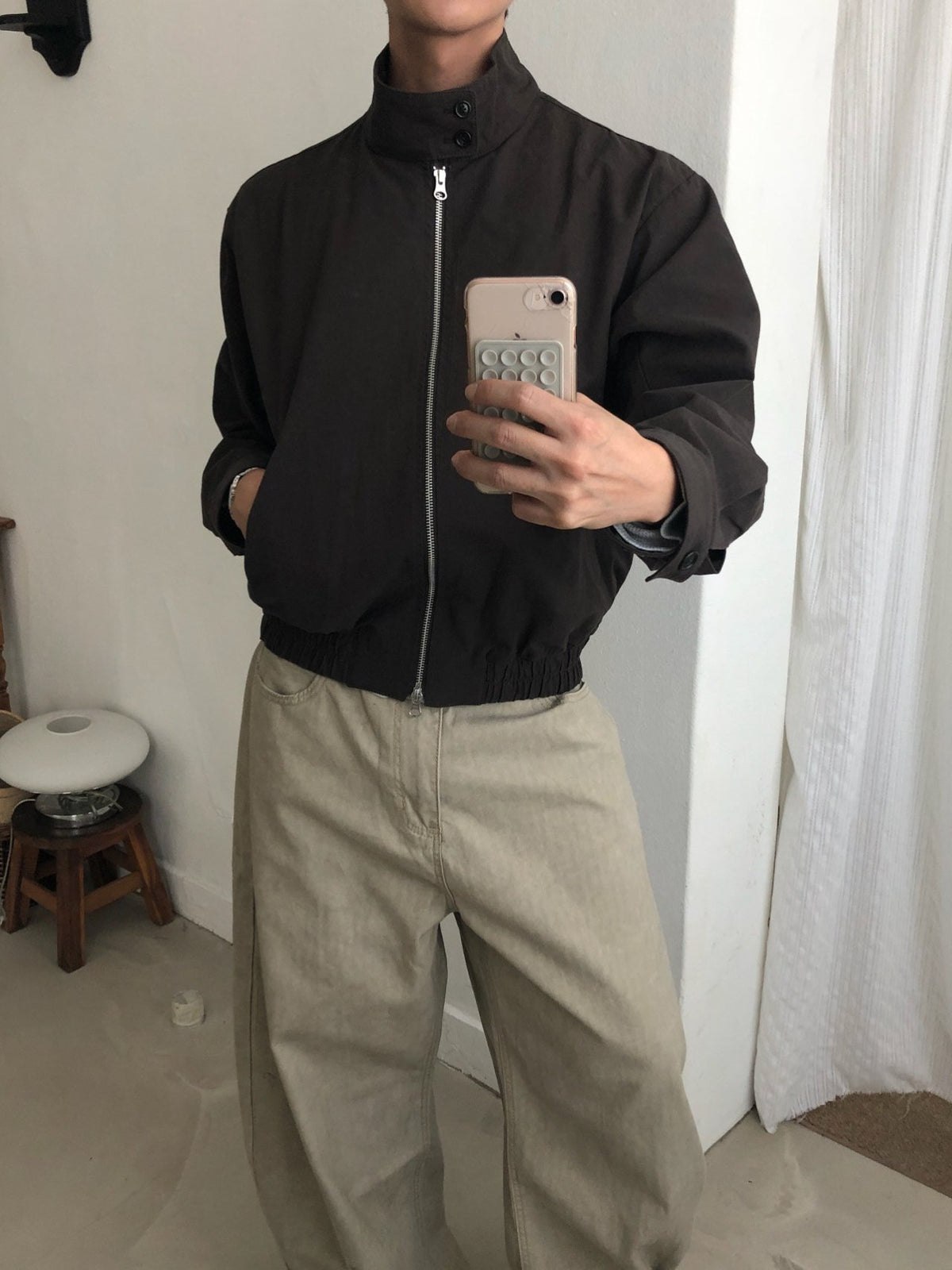MAGNOLIA Stand Collar Cotton Harrington Jacket(BLACK,BROWN) 商品画像6/23