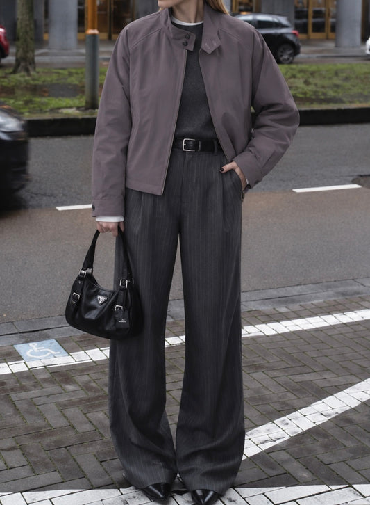 MAGNOLIA Stand Collar Zip-Up Jacket(LAVENDER GRAY,KHAKI,BLACK) 商品画像1/21