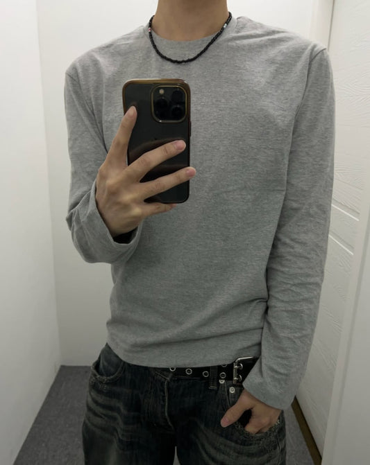 MAGNOLIA Standard U-Neck Long Sleeve Tee(BLACK,WHITE,MELANGE,NAVY,BROWN,KHAKI) 商品画像1/22