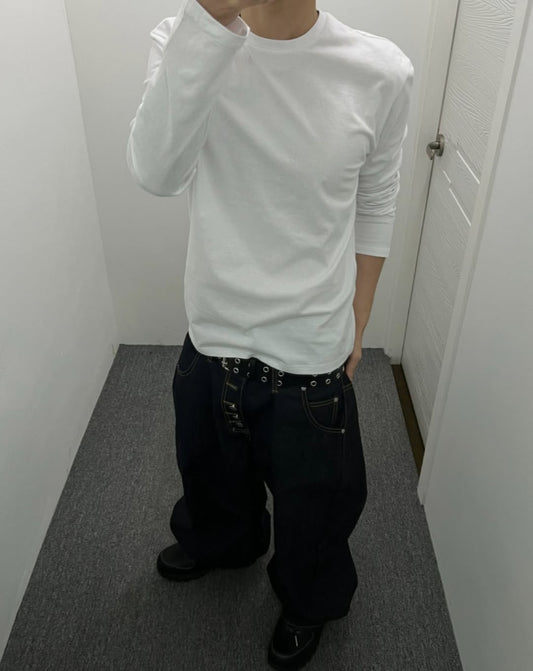 MAGNOLIA Standard U-Neck Long Sleeve Tee(BLACK,WHITE,MELANGE,NAVY,BROWN,KHAKI) 商品画像2/22