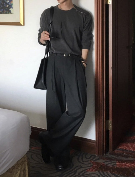 MAGNOLIA Steady Stripe Wide Pintuck Balloon Slacks(BLACK,CHARCOAL) 商品画像2/18