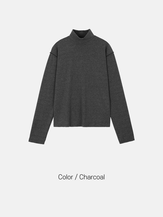 MAGNOLIA Stripe Mockneck Knit(WINE,CHARCOAL) 商品画像2/5