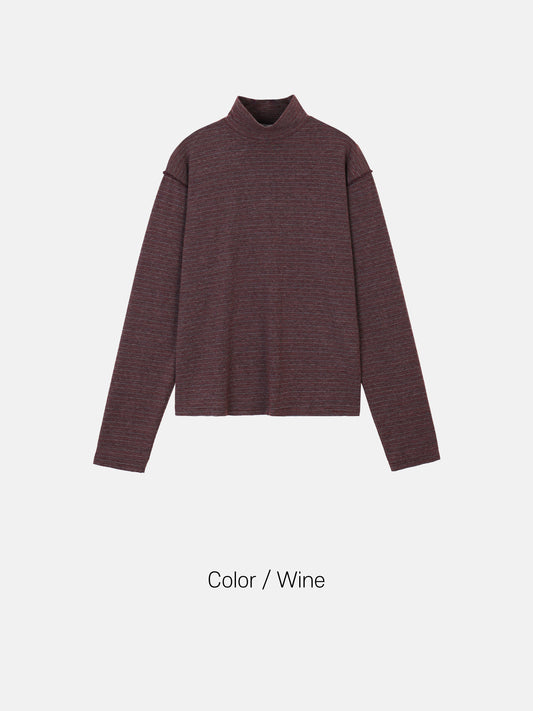 MAGNOLIA Stripe Mockneck Knit(WINE,CHARCOAL) 商品画像3/5