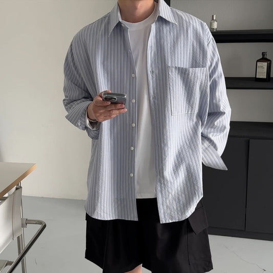 MAGNOLIA Stripe Over Shirt(BLUE,BEIGE) 商品画像2/19