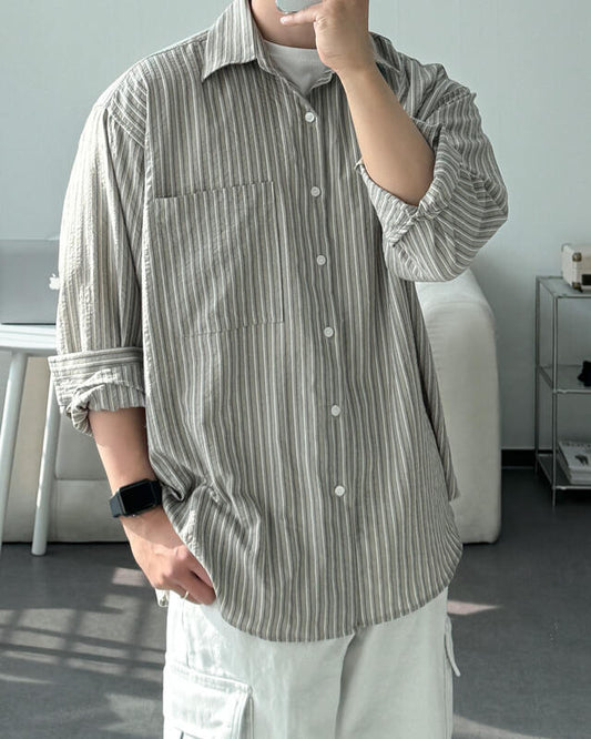 MAGNOLIA Stripe Over Shirt(BLUE,BEIGE) 商品画像3/19