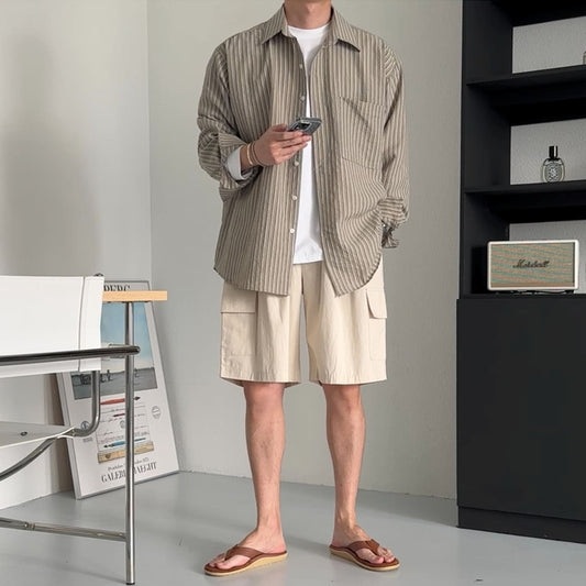 MAGNOLIA Stripe Over Shirt(BLUE,BEIGE) 商品画像5/19