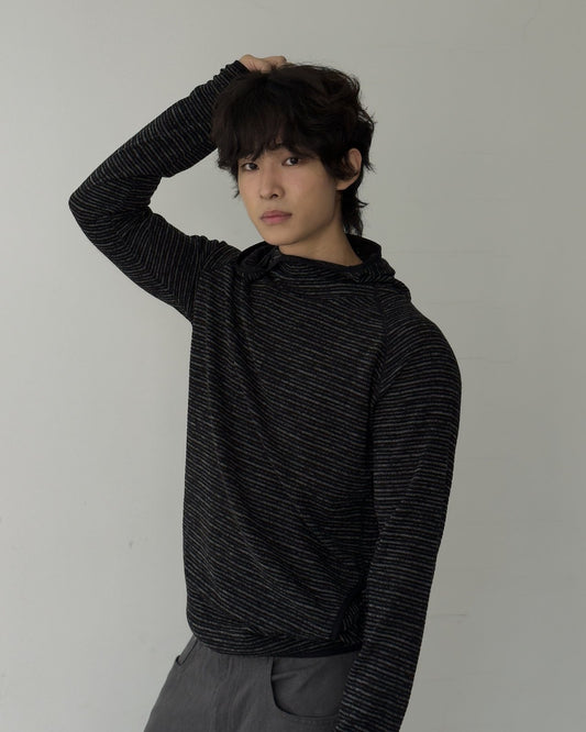 MAGNOLIA Stripe Texture Finger Hole Hoodie(WHITE,NAVY,BLACK) 商品画像4/13