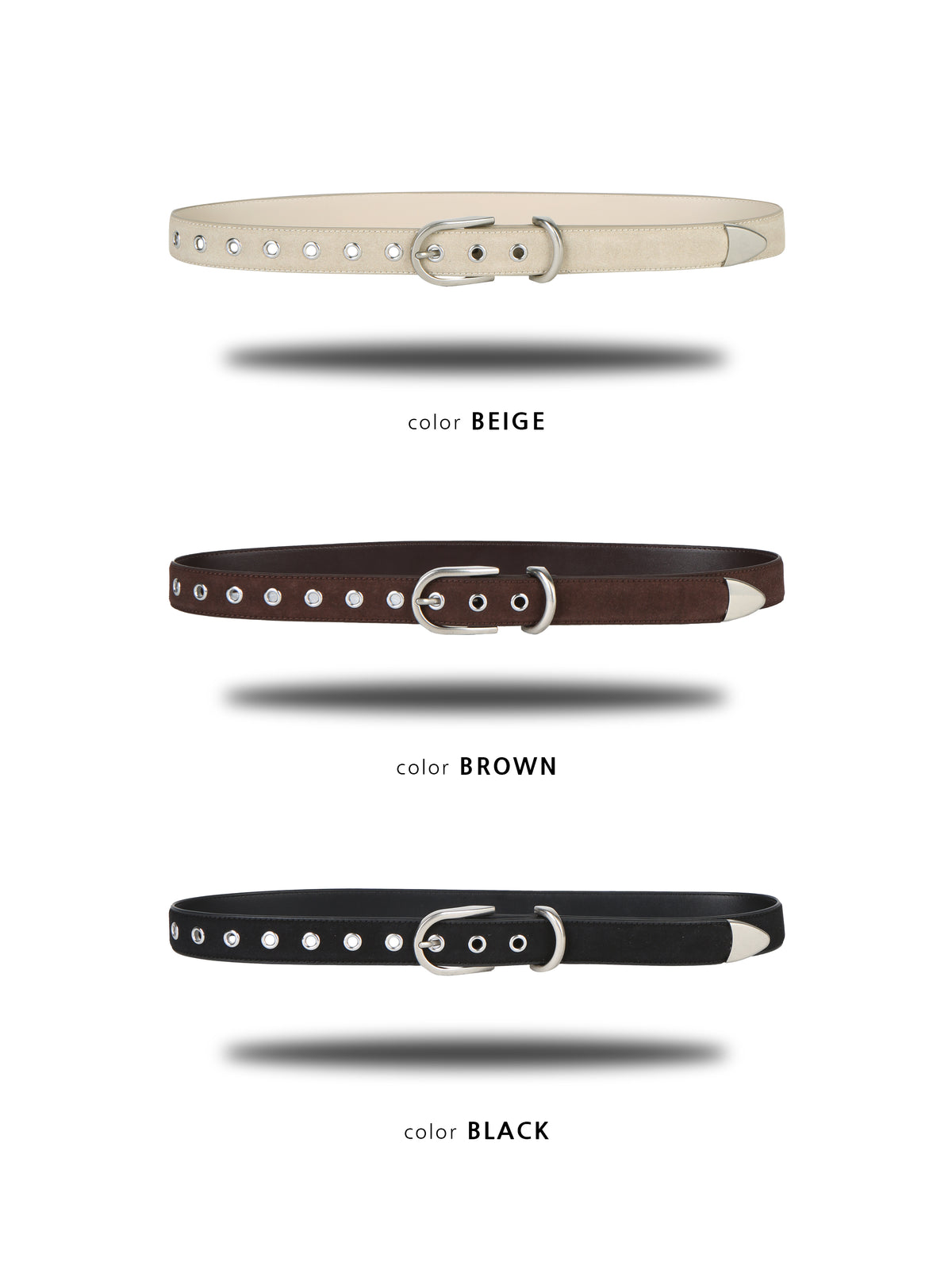 MAGNOLIA Suede Eyelet Belt(BEIGE,BROWN,BLACK) 商品画像1/9