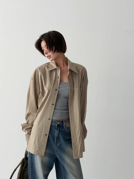 MAGNOLIA Tail Grid Check Shirt(BEIGE,CHARCOAL) 商品画像1/6
