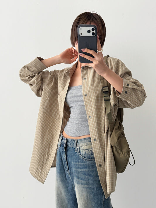 MAGNOLIA Tail Grid Check Shirt(BEIGE,CHARCOAL) 商品画像2/6
