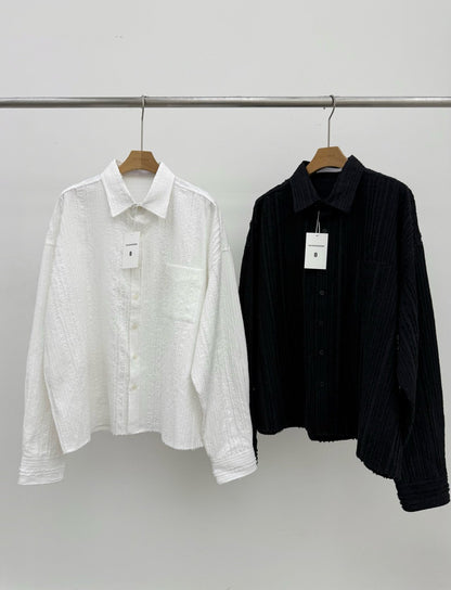 MAGNOLIA Tassel Texture Crop Shirt(WHITE,BLACK) 商品画像1/12
