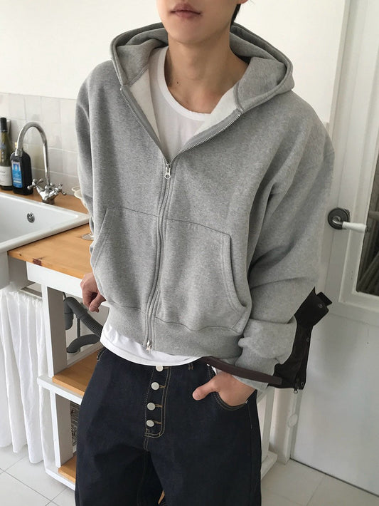 MAGNOLIA Tone Cropped Fleece Zip Hoodie(BLACK,GRAY) 商品画像2/11