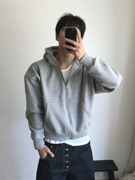 MAGNOLIA Tone Cropped Fleece Zip Hoodie(BLACK,GRAY) 商品画像3/11