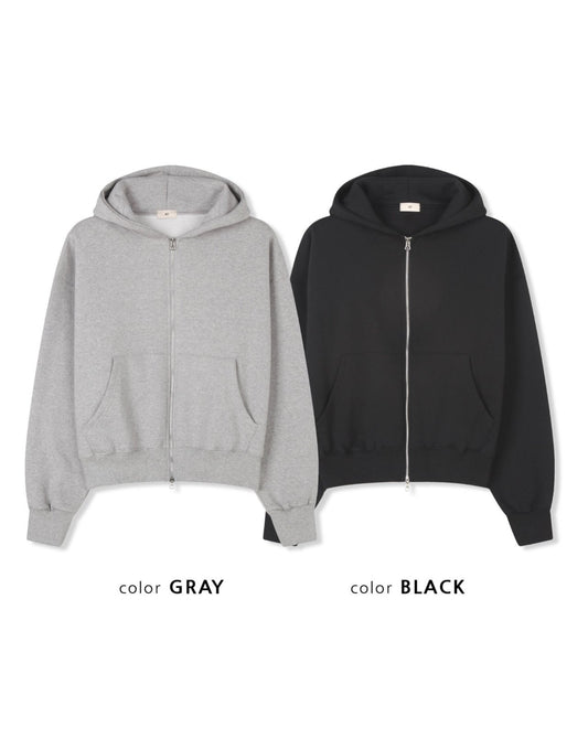 MAGNOLIA Tone Cropped Fleece Zip Hoodie(BLACK,GRAY) 商品画像4/11