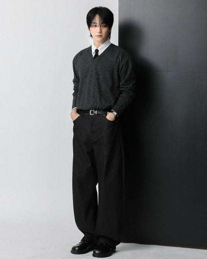 MAGNOLIA Trout Sewing V-Neck Knit(BROWN,NAVY,CHARCOAL,BLACK) 商品画像1/35