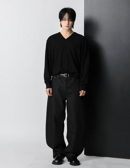 MAGNOLIA Trout Sewing V-Neck Knit(BROWN,NAVY,CHARCOAL,BLACK) 商品画像6/35