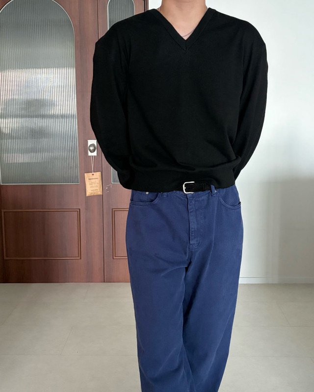 MAGNOLIA Trout Sewing V-Neck Knit(BROWN,NAVY,CHARCOAL,BLACK) 商品画像13/35