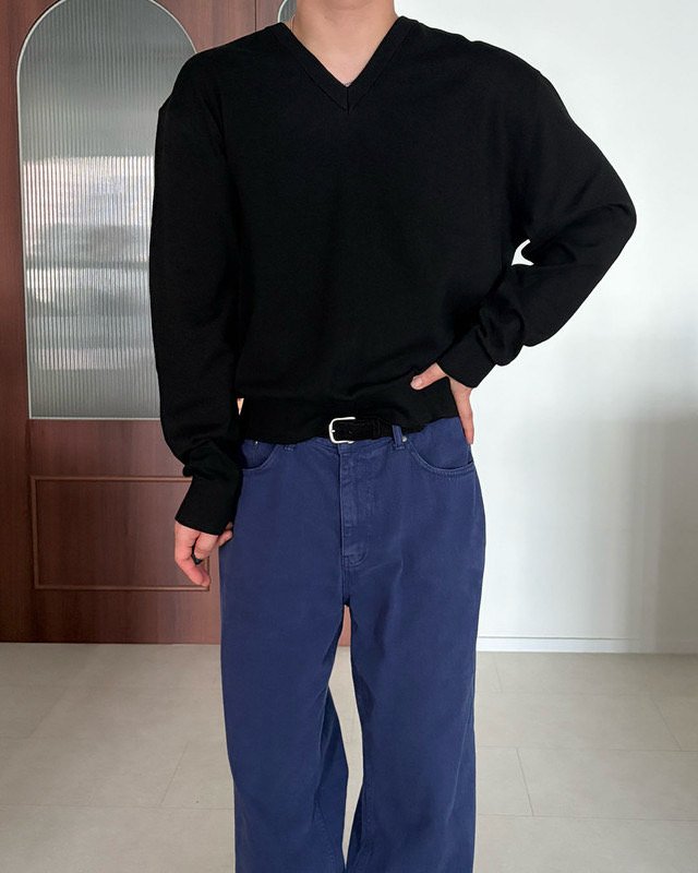 MAGNOLIA Trout Sewing V-Neck Knit(BROWN,NAVY,CHARCOAL,BLACK) 商品画像14/35