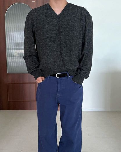 MAGNOLIA Trout Sewing V-Neck Knit(BROWN,NAVY,CHARCOAL,BLACK) 商品画像15/35