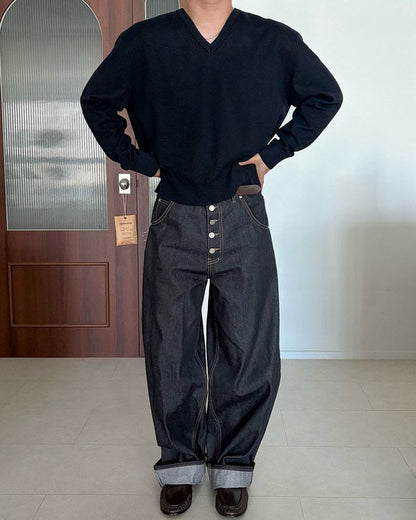 MAGNOLIA Trout Sewing V-Neck Knit(BROWN,NAVY,CHARCOAL,BLACK) 商品画像16/35