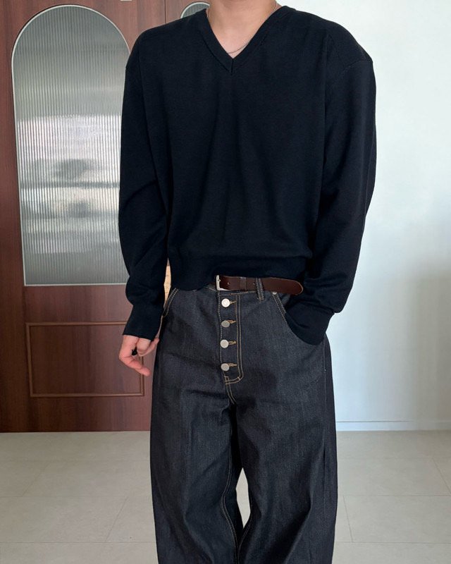 MAGNOLIA Trout Sewing V-Neck Knit(BROWN,NAVY,CHARCOAL,BLACK) 商品画像17/35