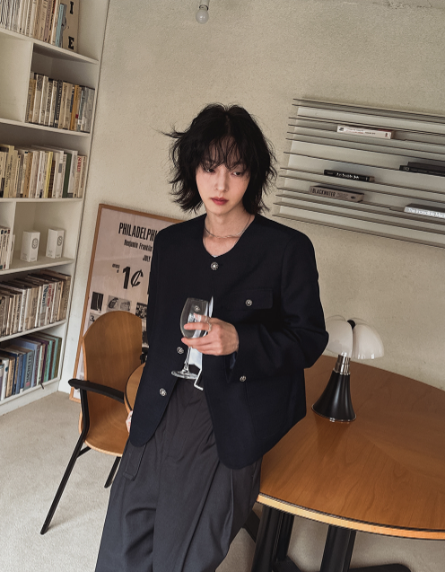 MAGNOLIA Urban Collarless Tailored Jacket(BLACK,NAVY) 商品画像2/16