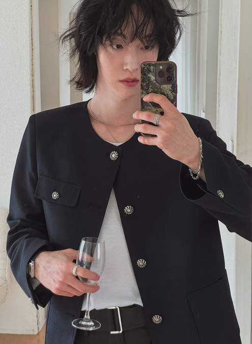 MAGNOLIA Urban Collarless Tailored Jacket(BLACK,NAVY) 商品画像3/16