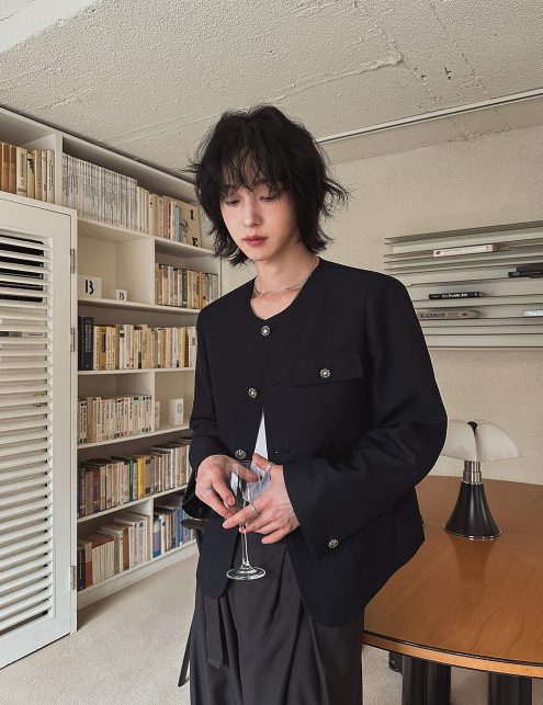 MAGNOLIA Urban Collarless Tailored Jacket(BLACK,NAVY) 商品画像4/16