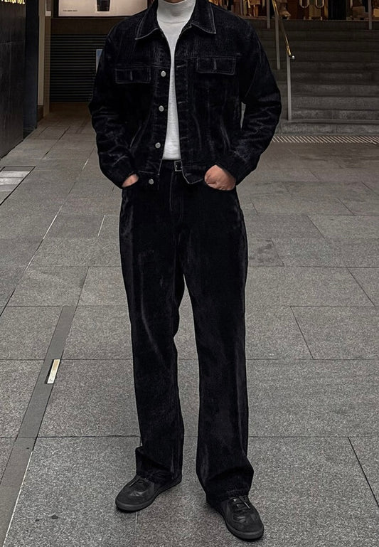 MAGNOLIA Velvet Denim Trucker Jacket 韓国メンズファッション 01