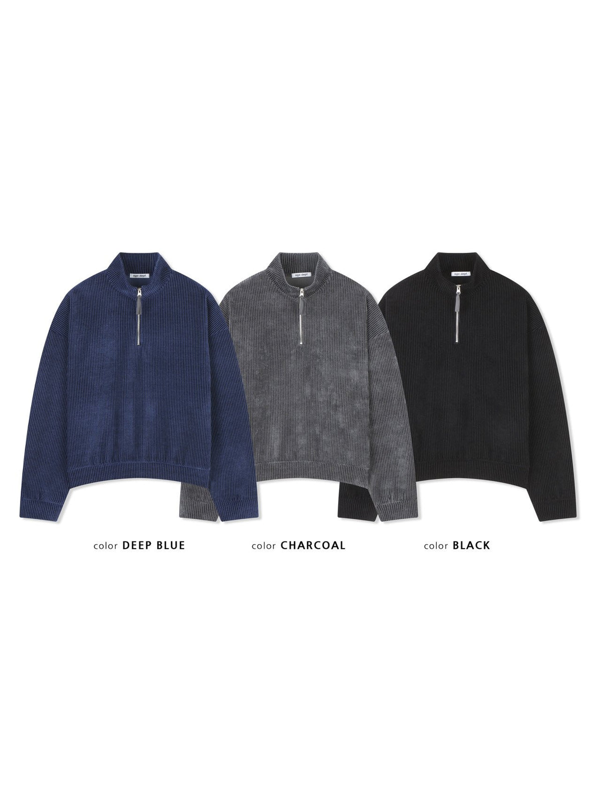 MAGNOLIA Velvet Rib Half-Zip Pullover(DEEP BLUE,CHARCOAL,BLACK) 商品画像1/12