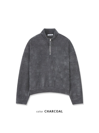 MAGNOLIA Velvet Rib Half-Zip Pullover(DEEP BLUE,CHARCOAL,BLACK) 商品画像4/12