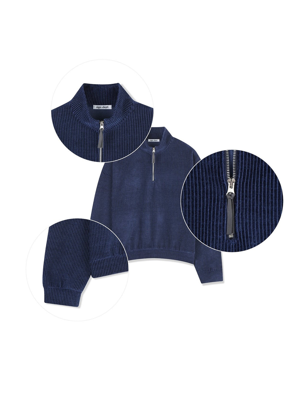 MAGNOLIA Velvet Rib Half-Zip Pullover(DEEP BLUE,CHARCOAL,BLACK) 商品画像10/12