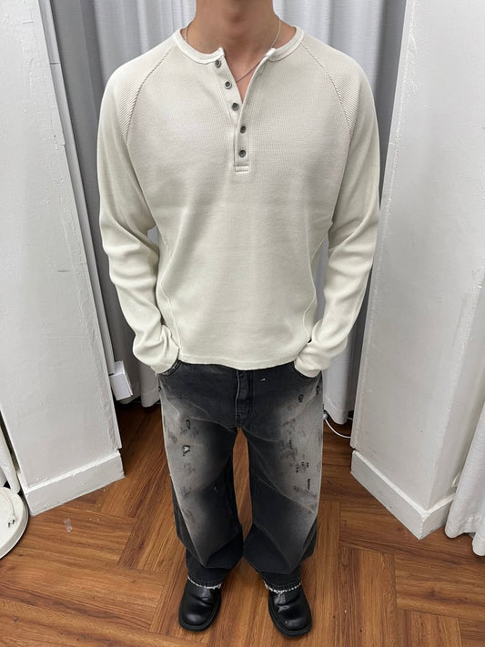 MAGNOLIA Waffle Pigment Henley Neck Tee(CREAM,BROWN,CHARCOAL BLACK) 商品画像3/18