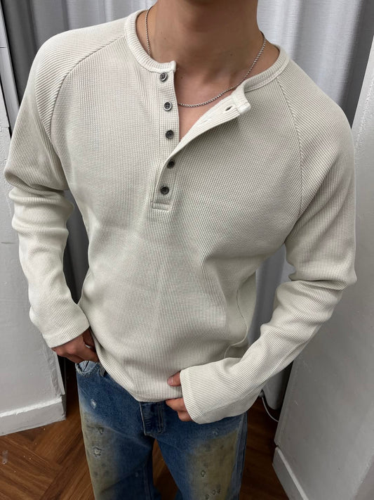 MAGNOLIA Waffle Pigment Henley Neck Tee(CREAM,BROWN,CHARCOAL BLACK) 商品画像4/18