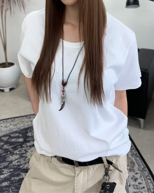 MAGNOLIA Washed Deep Crop U-Neck Tee(CHARCOAL,GREEN,WHITE) 商品画像1/16